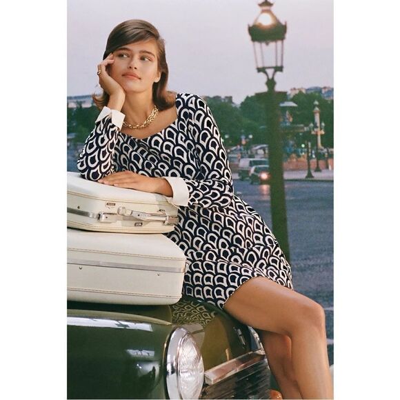 NEW Anthropologie Maeve Parisian Contrasting Cuffed Shift Mini Dress Medium - Picture 1 of 5